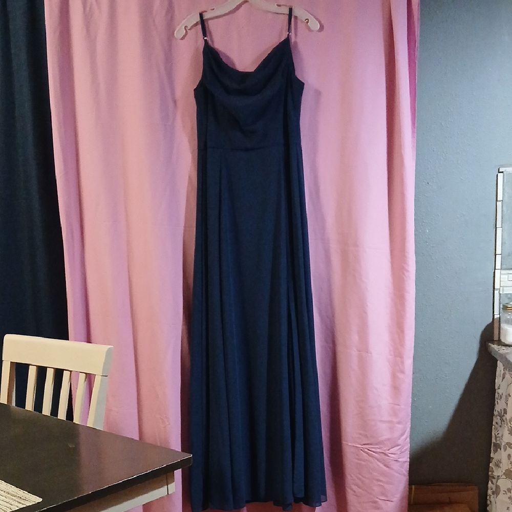 David's Bridal Blue Spaghetti Strap Maxi Gown